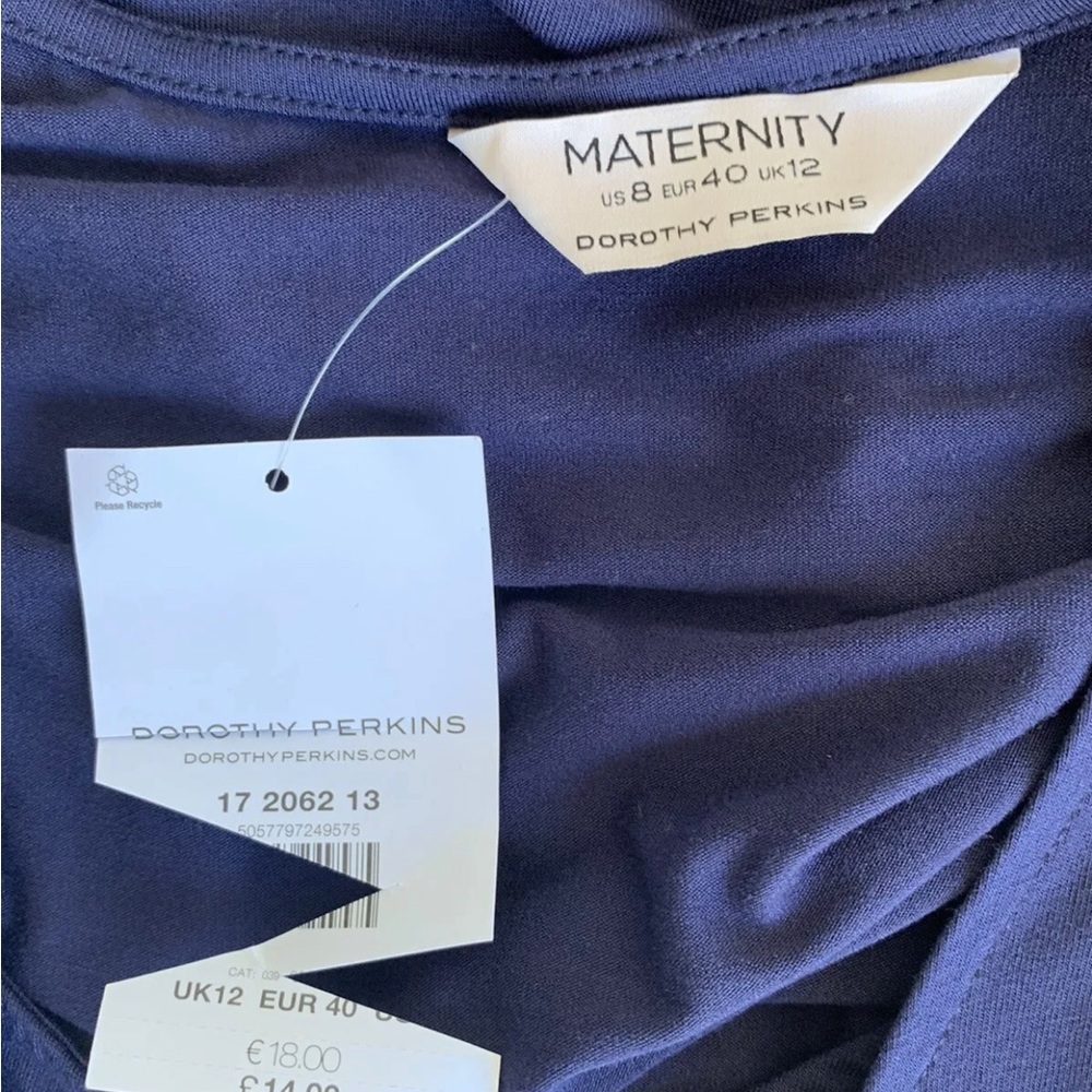 DOROTHY PERKINS Maternity Top Tie Front 3/4 Sleeves Navy Blue 2In1 UK Size 12 - Picture 6 of 11